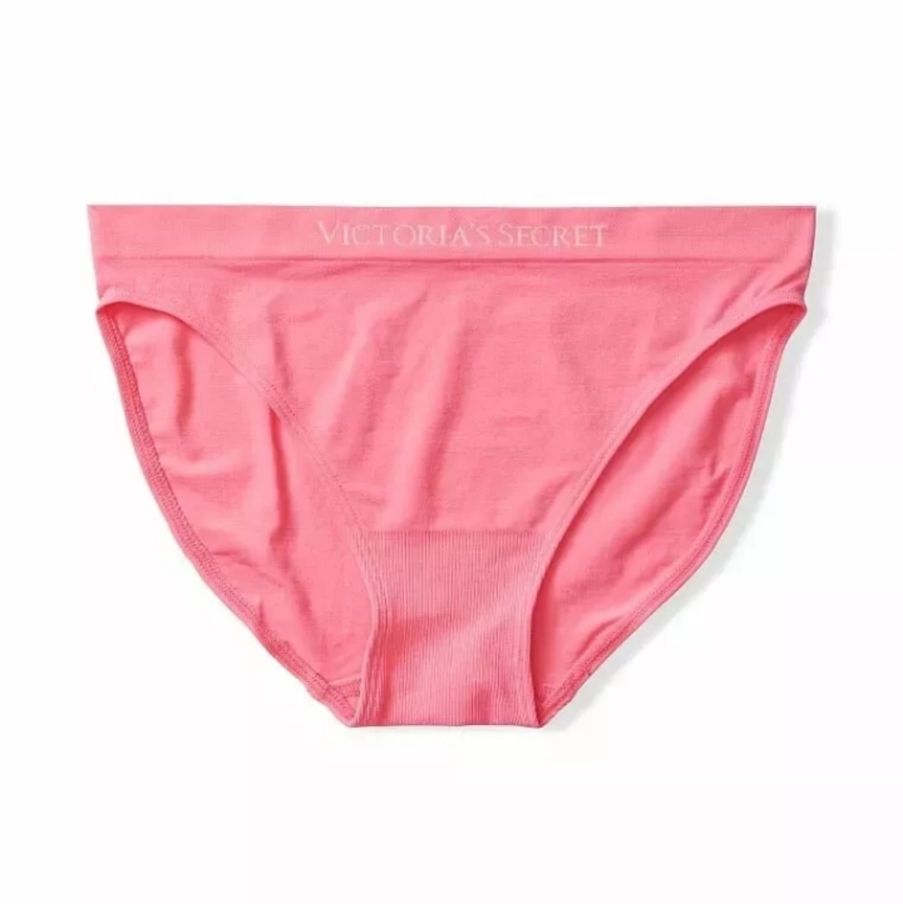 Victoria Secret-Bikini Seamless Microfiber Logo Panty (Pink Coral)- Small